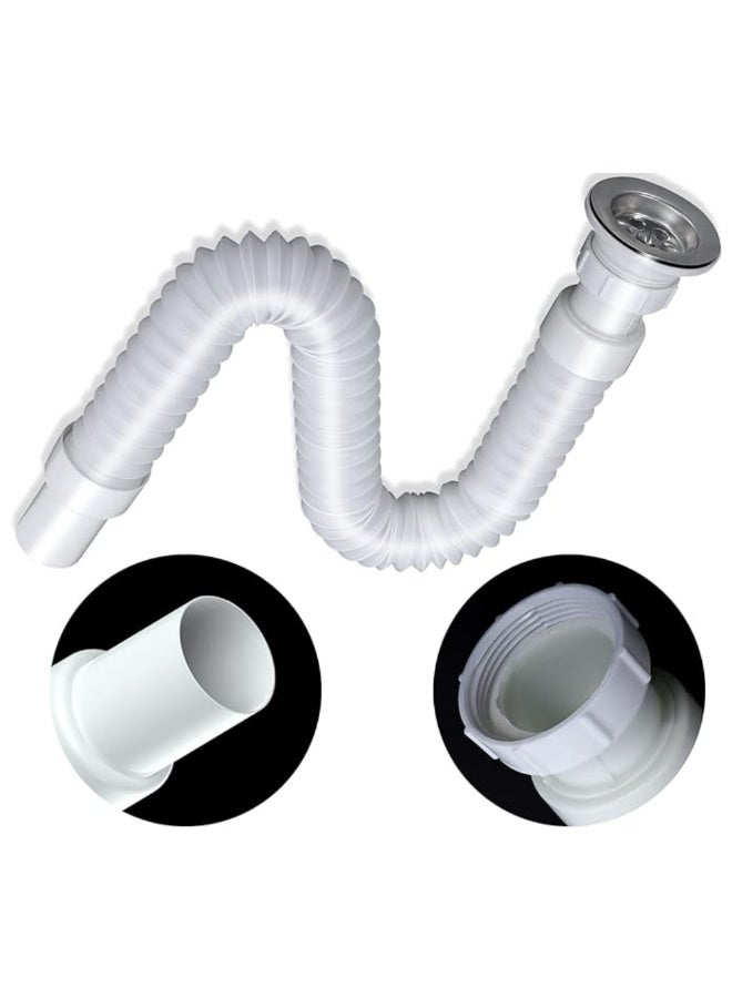 لي خرطوم تصريف مرن وعالمي مقاس 1-1/4 بوصة، وصلة تمديد قابلة للتوسيع بتصميم S-Trap، ماسورة صرف مرنة لأحواض الحمام والمغاسل والمراحيض - Image 2